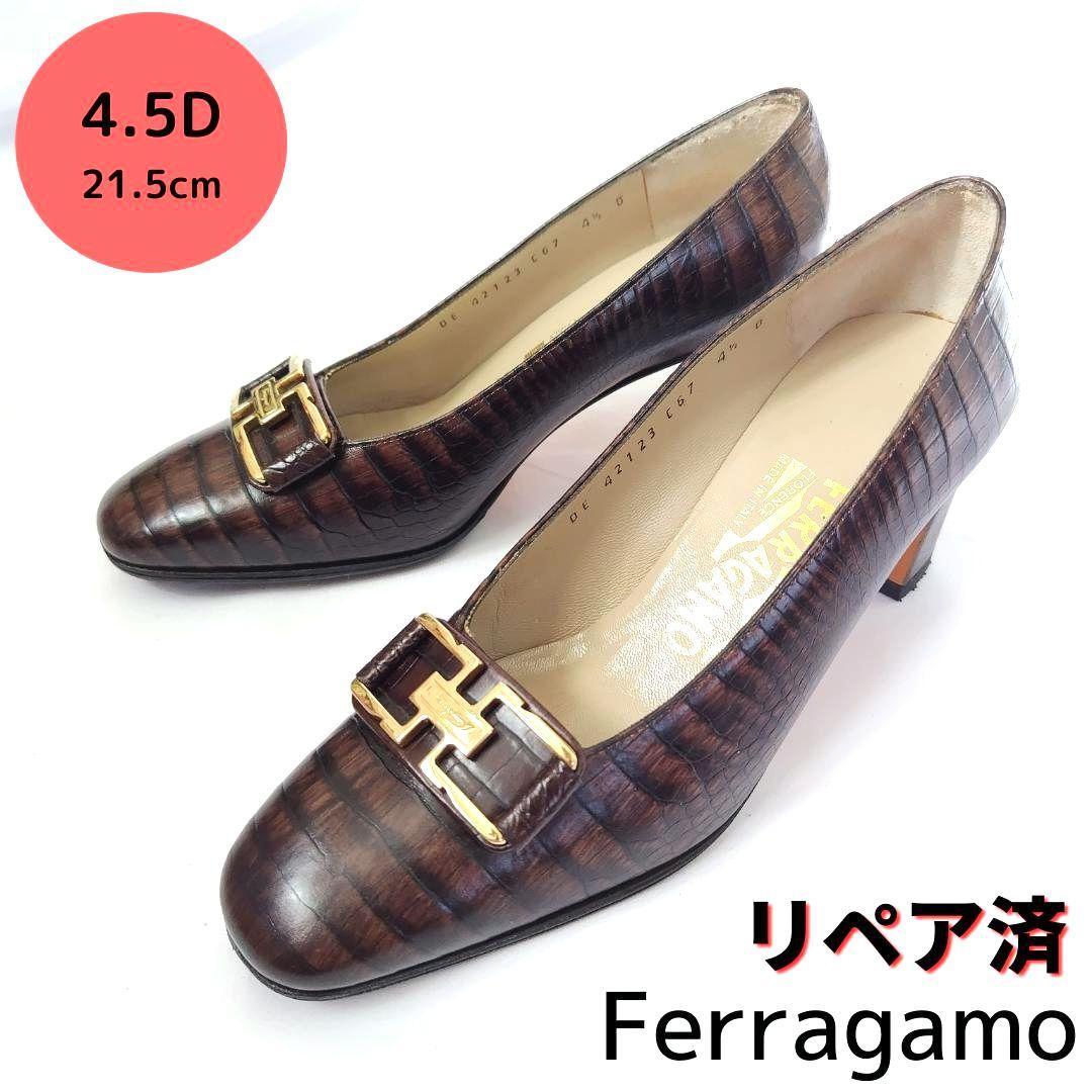 フェラガモ ショートブーツ レザー ブラック ガンチーニ 21.5cm - 靴