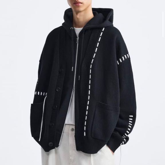 ZARA コントラスト トップステッチ カーディガン ステッチ ZARA コントラスト トップステッチ カーディガン ステッチ