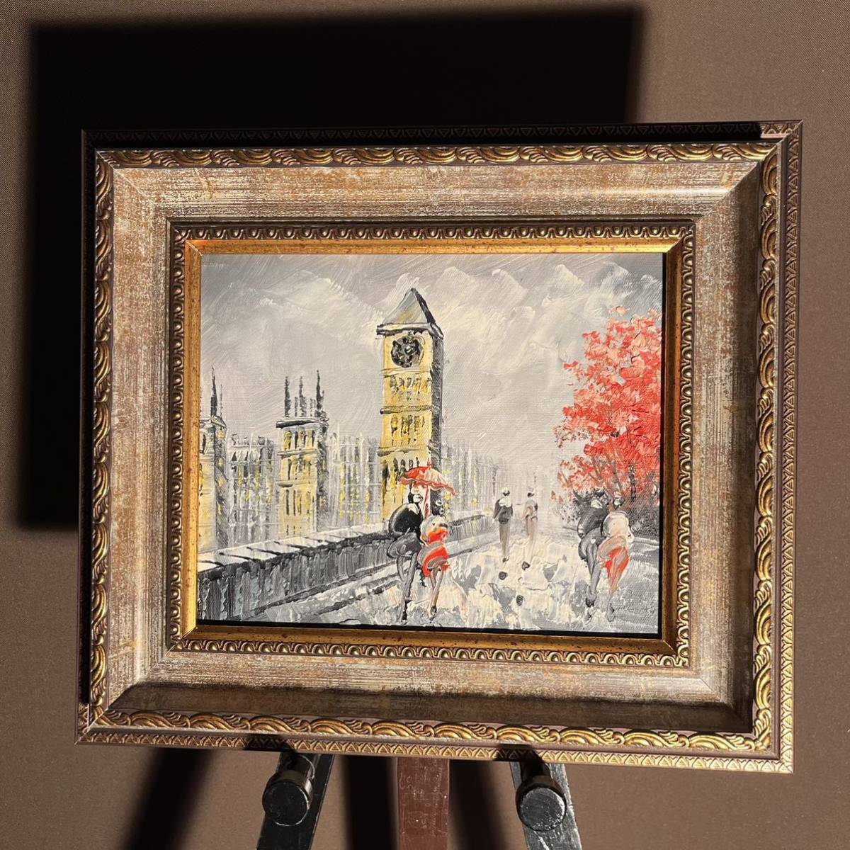 手書き油絵 ロンドンの風景 ビッグベン絵画 額付き インテリア 手書き油絵 ロンドンの風景 ビッグベン絵画 額付き インテリア