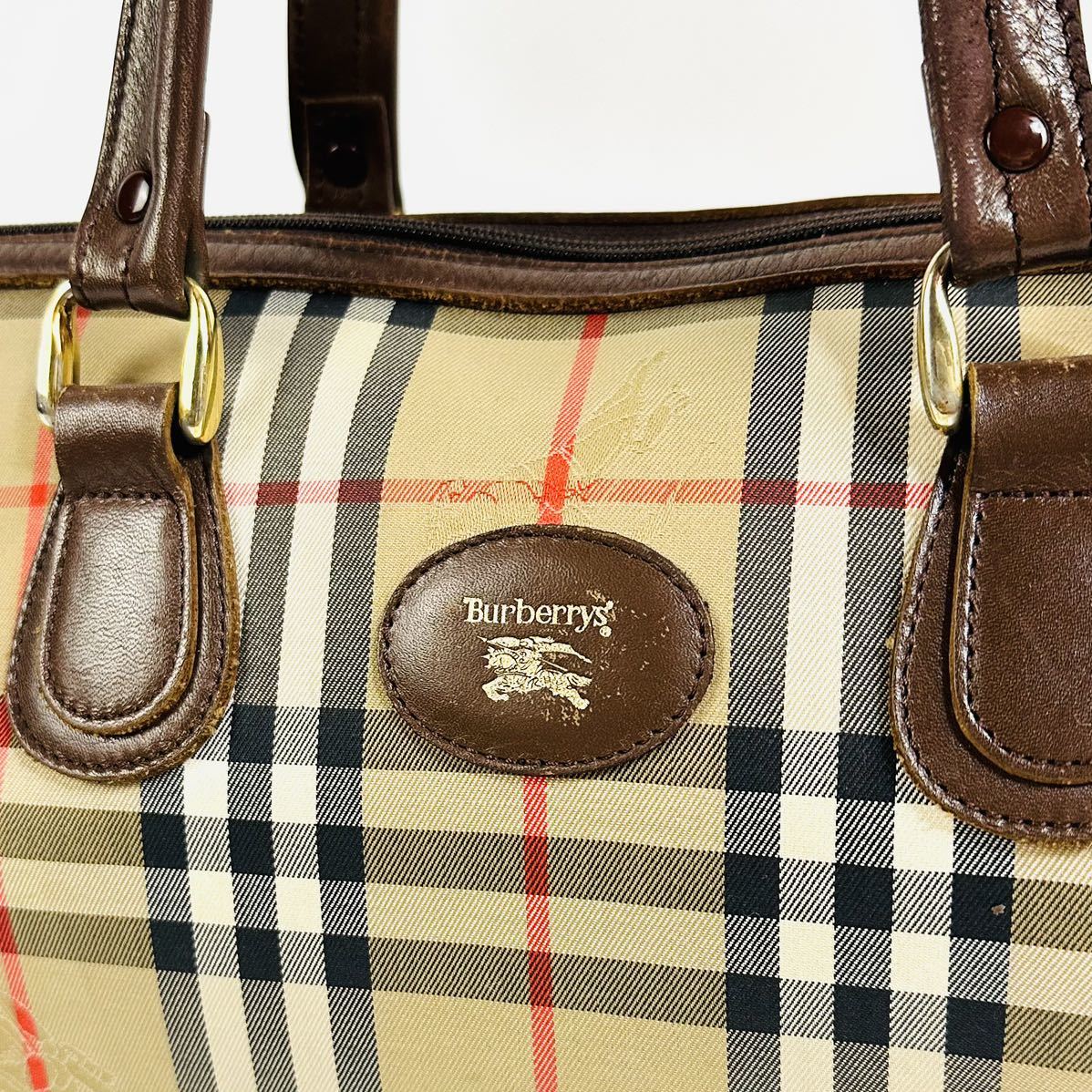 美品】BURBERRY Burberrys バーバリー ノバチェック キャンバス レザー