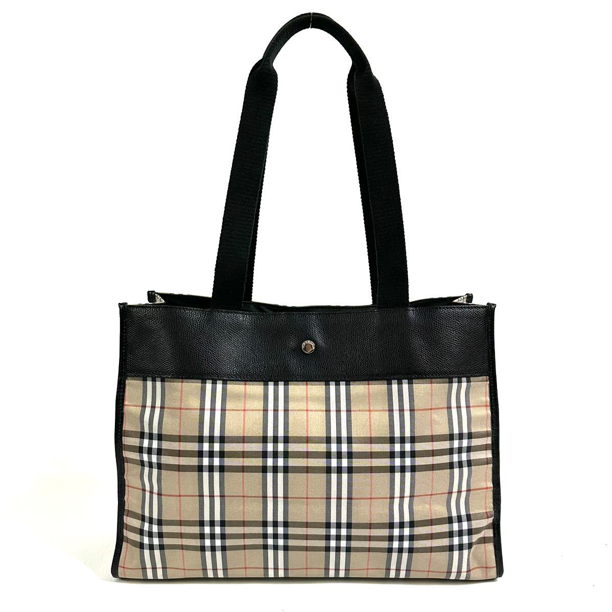 【美品】BURBERRY バーバリー レザー キャンバス ノバチェック チェック柄 トートバッグ ハンドバッグ 大容量_画像2