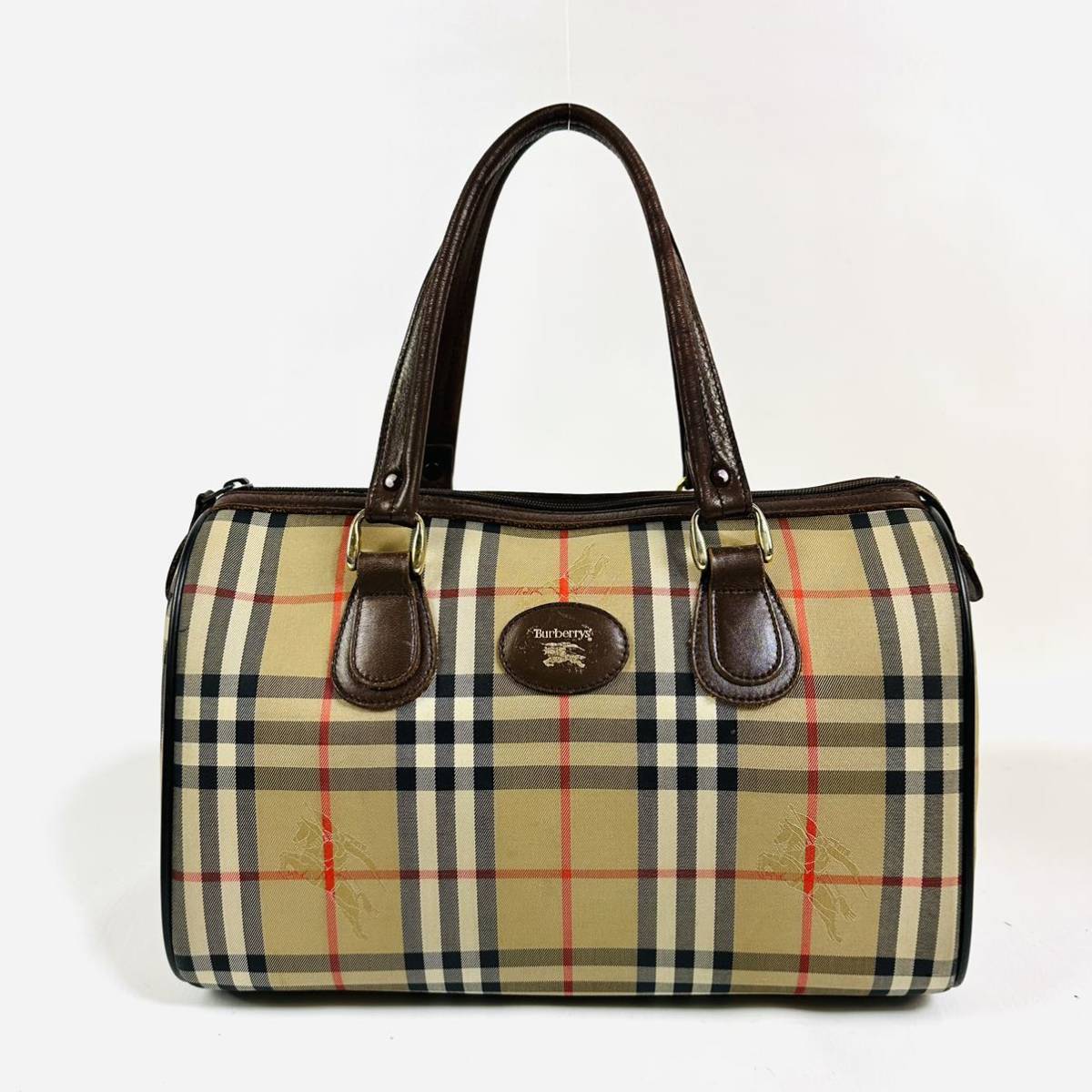 美品】BURBERRY Burberrys バーバリー ノバチェック キャンバス レザー