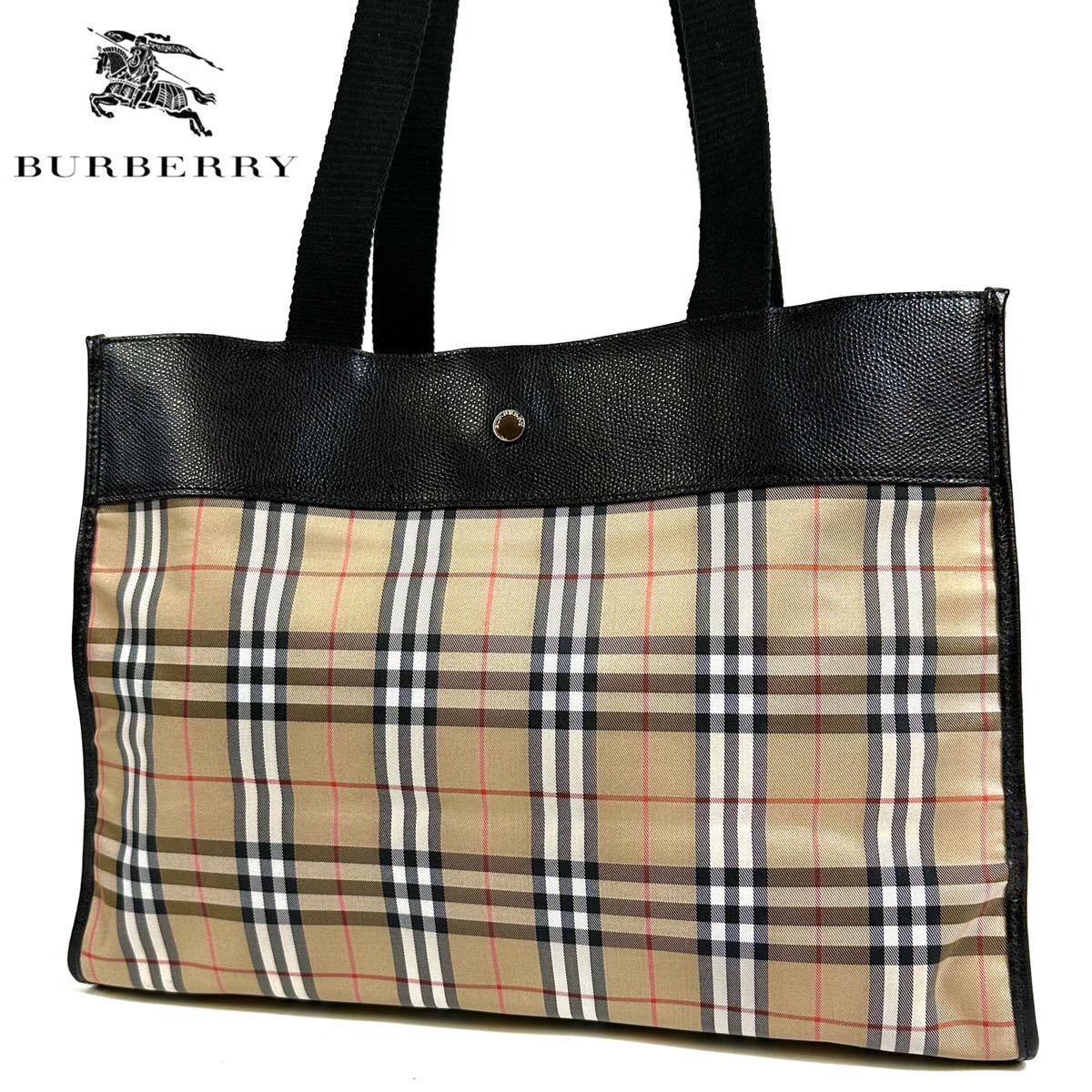 【美品】BURBERRY バーバリー レザー キャンバス ノバチェック チェック柄 トートバッグ ハンドバッグ 大容量_画像1