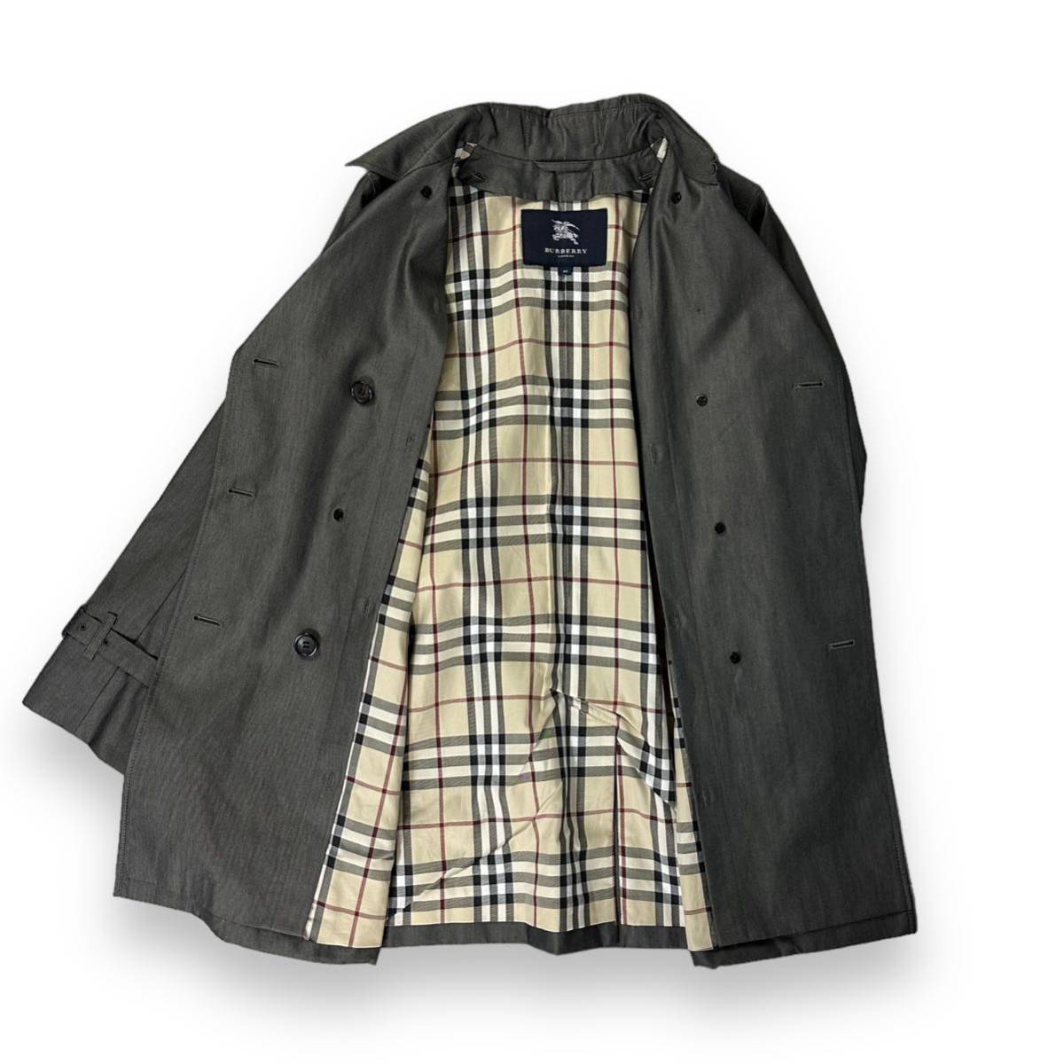 【美品】BURBERRY バーバリー ダブル トレンチコート ノバチェック ウエストベルト ウール インナー付 グレー 40サイズ