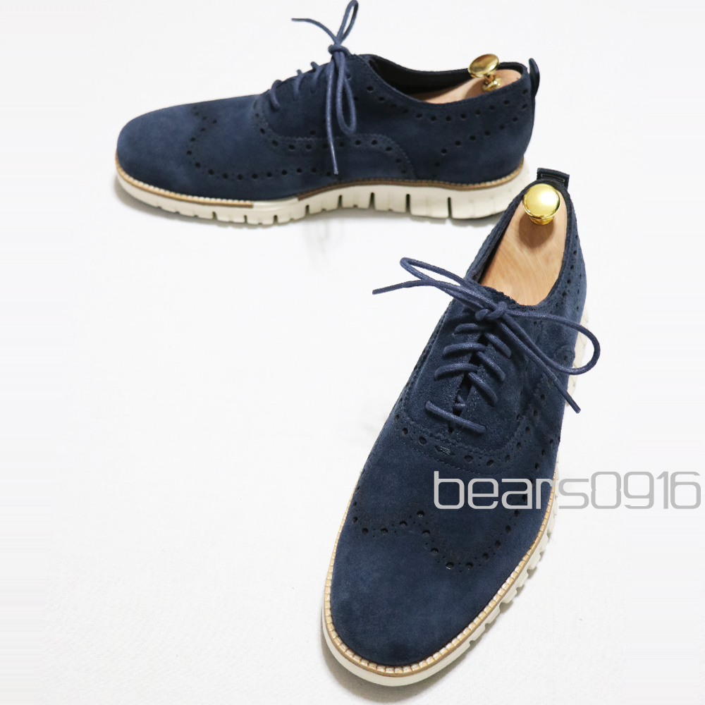 極美品 COLE HAAN コールハーン ゼログランド ウィングチップ スエードシューズ 紺10_画像1