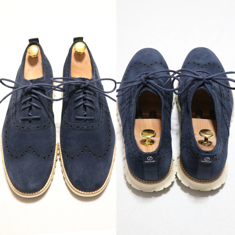 極美品 COLE HAAN コールハーン ゼログランド ウィングチップ スエードシューズ 紺10_画像2