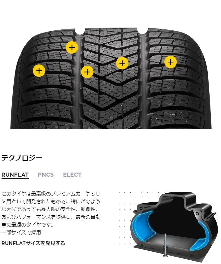 255/35R19 96H 4本 ピレリ WINTER SOTTOZERO3 ウインター ソットゼロ3 ランフラット スタッドレス 255/35-19 PIRELLI_画像2