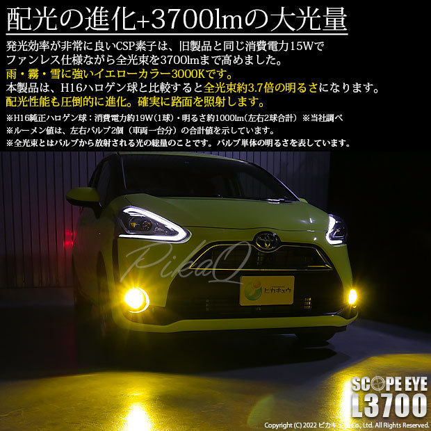 トヨタ シエンタ (170系 前期) 対応 LED SCOPE EYE L3700 フォグランプキット 3700lm イエロー 3000K H16 18-A-1_画像4