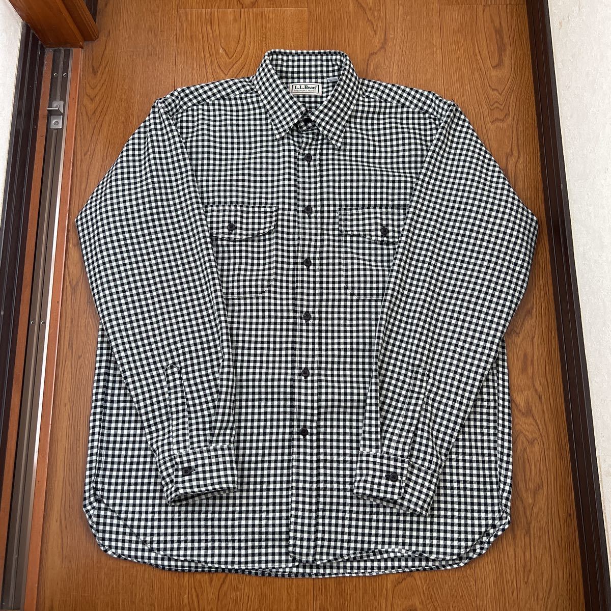 お気に入りの L.L.BEAN ギンガムチェックシャツ 黒×白 L USA製 男性用