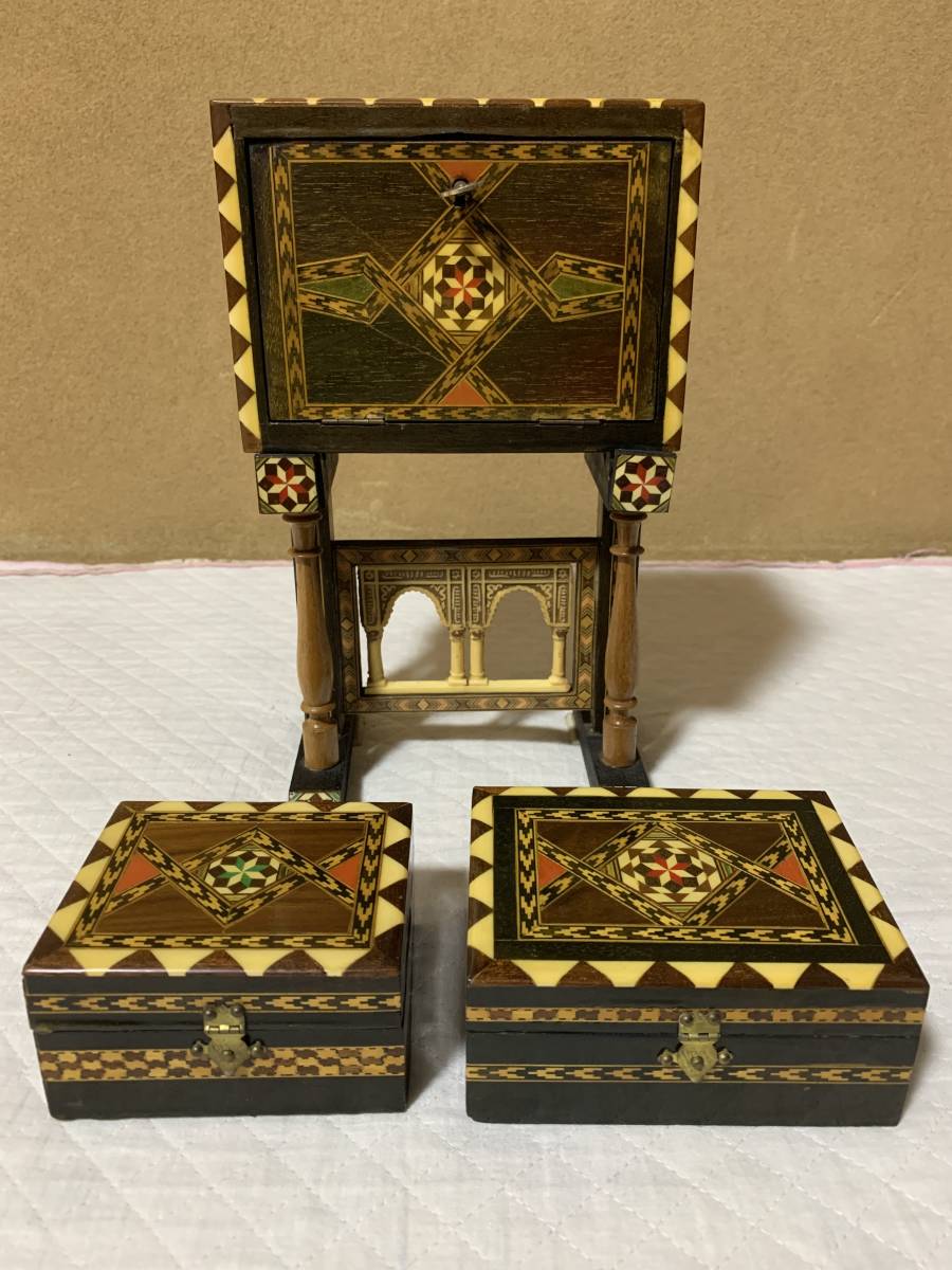 スペイン グラナダ 寄木細工 タラセア 小箱 小物入れ 3種類 伝統工芸 木象嵌 土産物