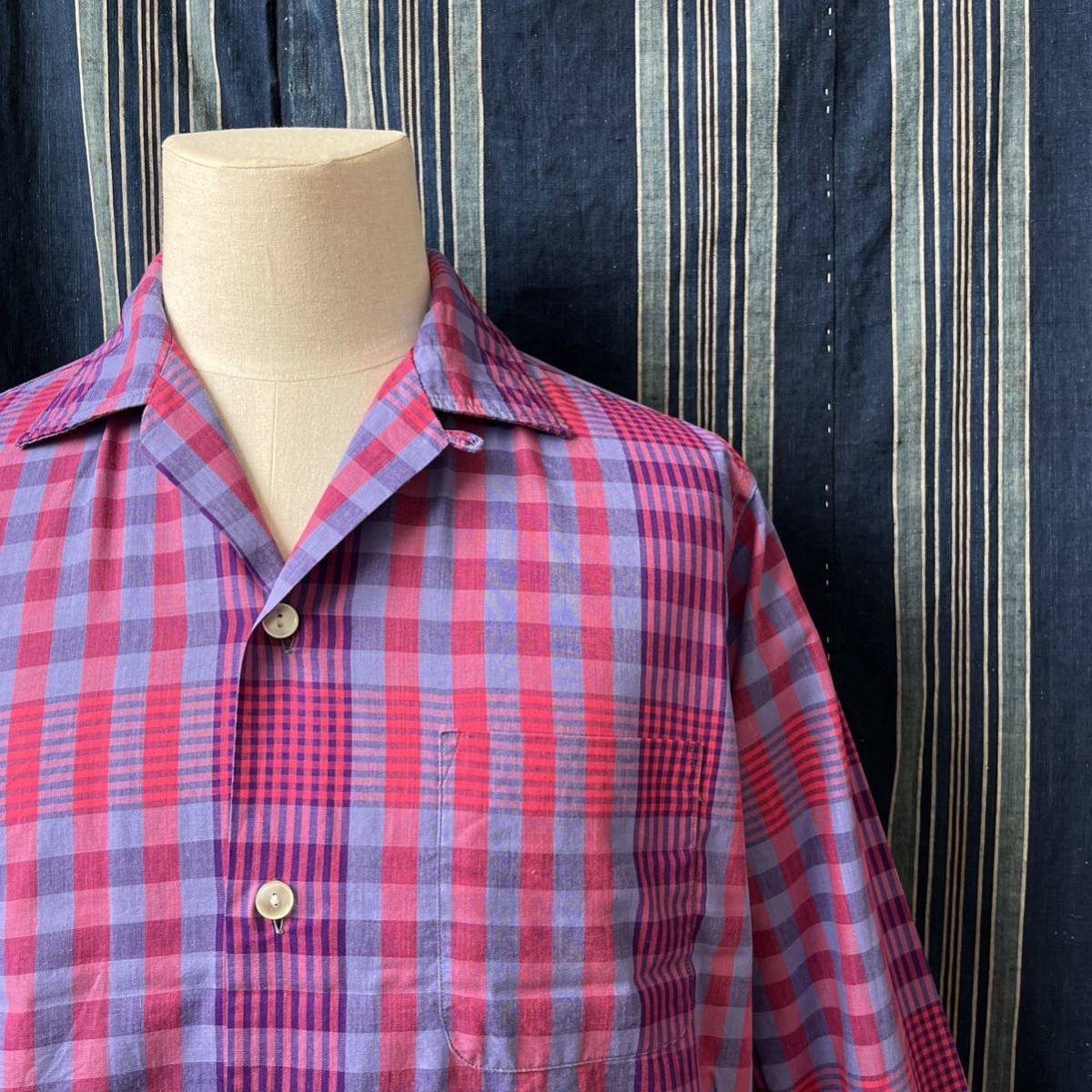 60s landscapers long sleeve shirt 60年代 オープンカラー 開襟 チェック ボックスシャツ アメリカ製