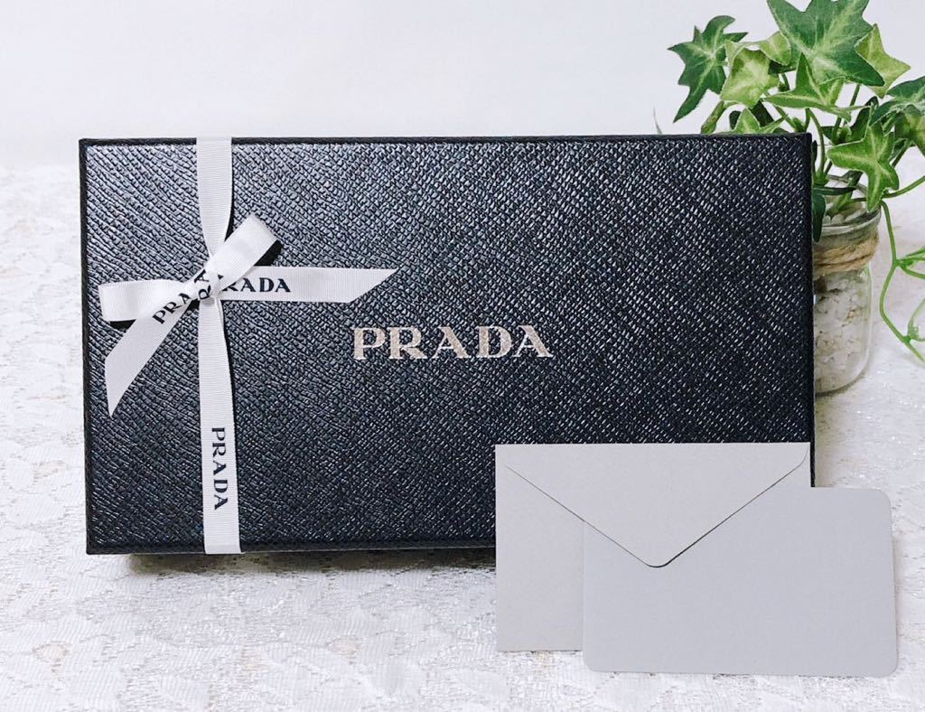 プラダ「PRADA」長財布用空箱 (2982) 正規品 付属品 ネイビー 21.5×12×5cm ホック長財布用 二つ折り長財布用 ラウンド長財布用_画像1