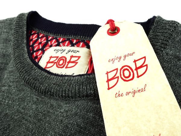 【新品未使用】BOB ボブ◆Made In Italy◆M (46相当)◆メランジ グレー ハイゲージ ウール Ｖネック ニット◆セーター エルボーパッチ_画像4