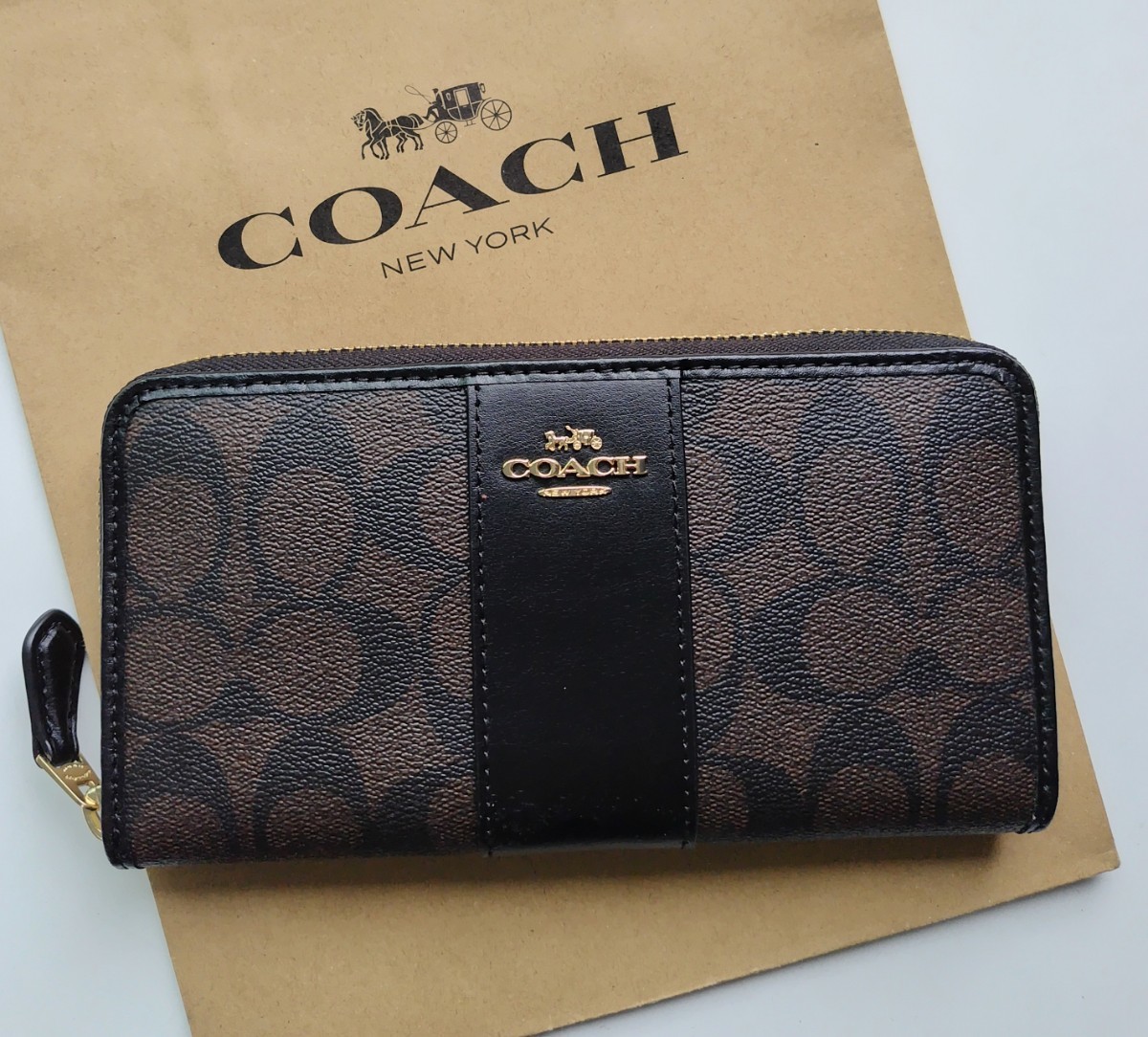 新品】COACH コーチ 長財布 シグネチャー ブラウン ブラック｜Yahoo