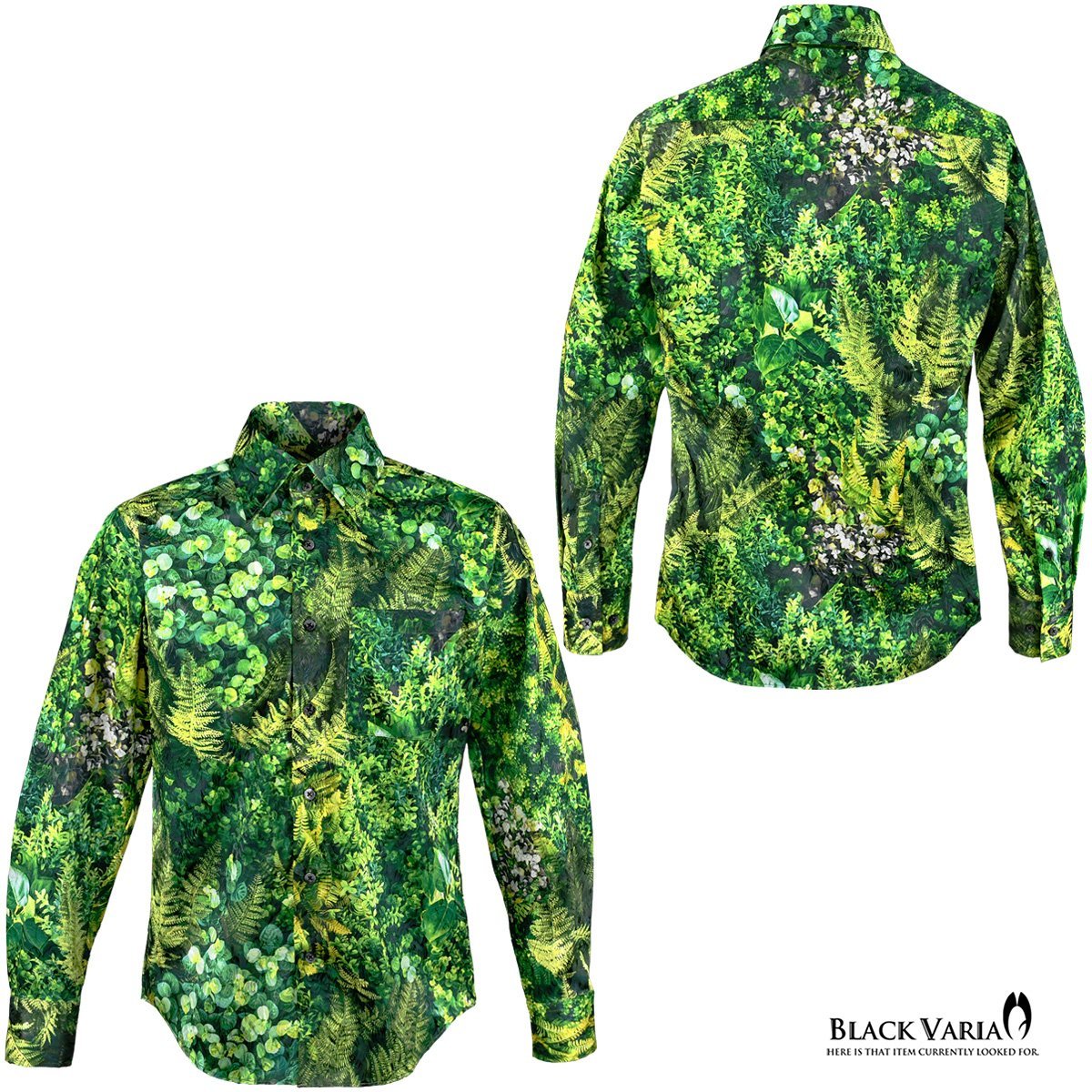 a211800-gr ブラックバリア ドゥエボットーニ ボタニカル柄 薔薇ジャガード [レギュラーカラー]ドレスシャツ メンズ(グリーン緑) M 葉 植物_画像3