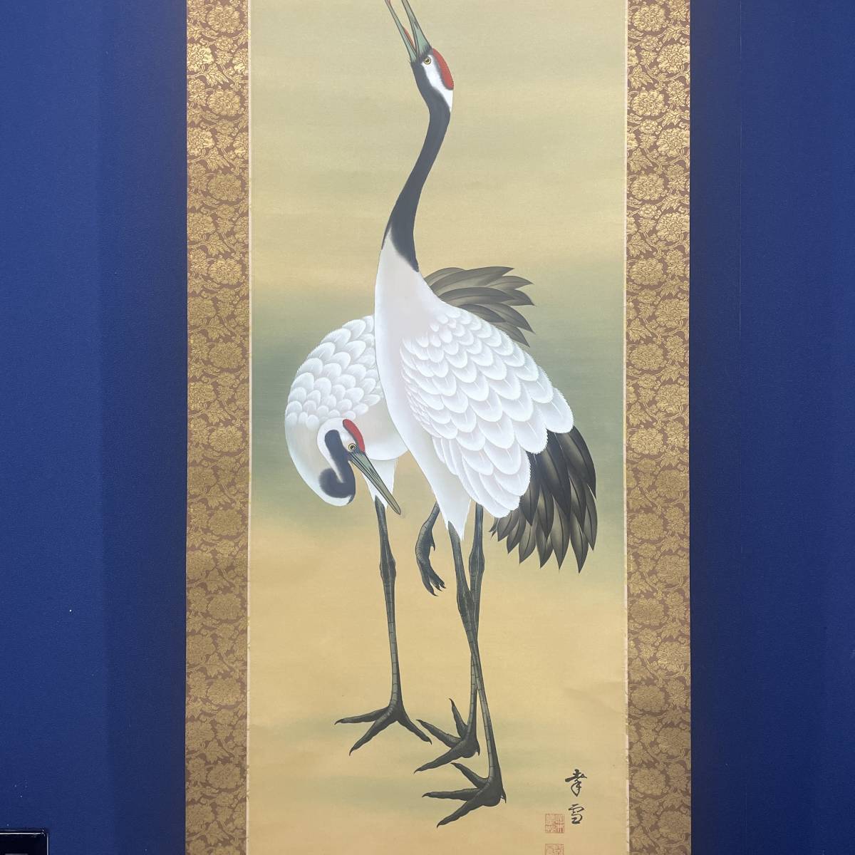 真作】//国井幸雪/双鶴図/鶴/花鳥/桐共箱二重箱付/布袋屋掛軸A 真作】//国井幸雪/双鶴図/鶴/花鳥/桐共箱二重箱付/布袋屋掛軸A