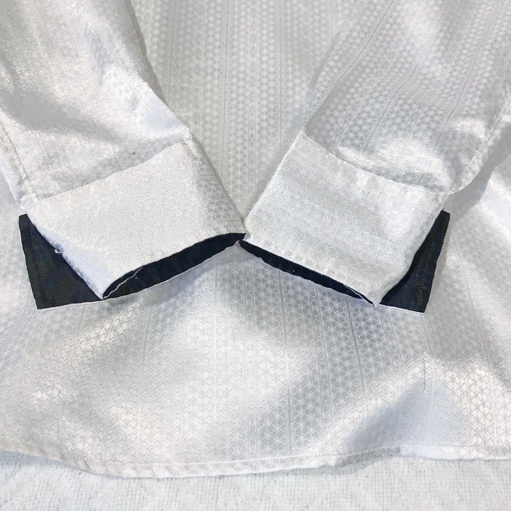 日本製　美品！TENORAS ティノラス 長袖 光沢 幾何学模様ドレス シャツ メンズ 白 ホワイト　Mサイズ_画像6