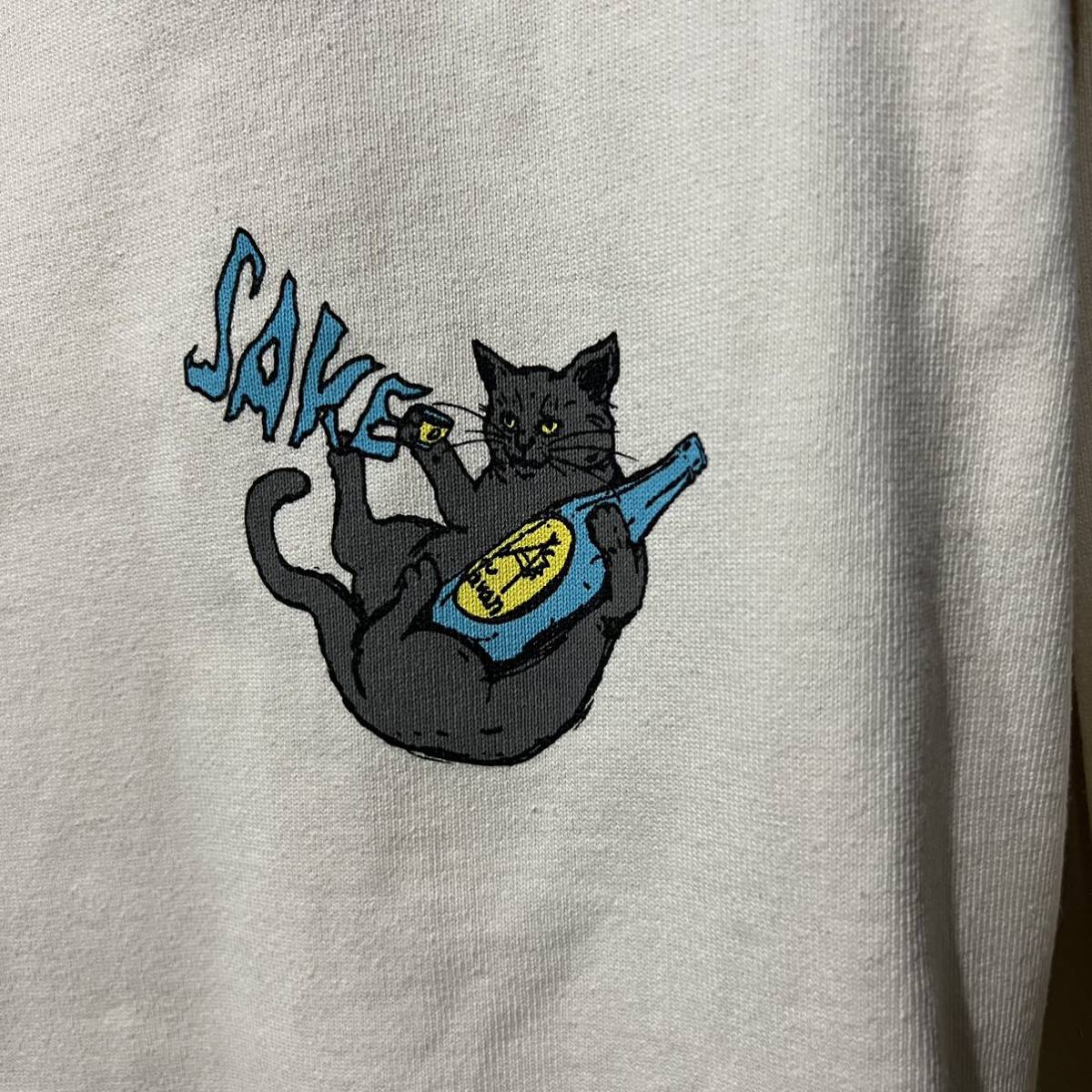 go slow caravan ゴースローキャラバン 猫 ネコ 晩酌 酒 袖 プリント ロンT 長袖Tシャツ 5 XL ホワイト_画像4