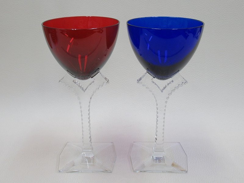D3937 バカラ Baccarat 色ガラス ワイングラス 赤 青 ペア クリスタルガラス_画像1