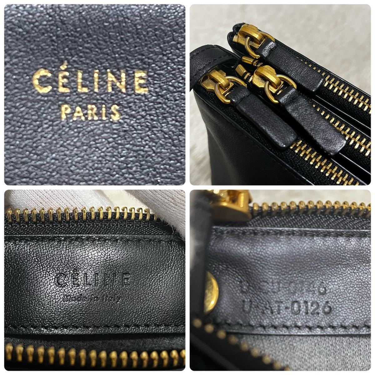 524【極美品】CELINE セリーヌ トリオラージ ショルダーバッグ クラッチバッグ レザー 旧ロゴ フィービー期 ブラック 黒 メンズ レディース_画像10