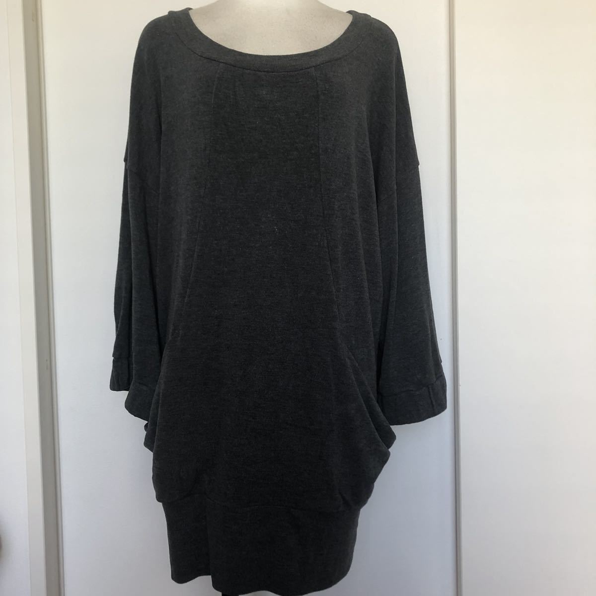 DKNY DONNA KARAN NEW YORK ダナキャラン 8分丈袖くらい ドロップショルダー トップス チュニック グレー　L ★1000_画像2