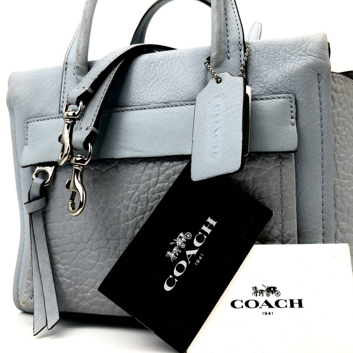 1円【大人気 希少色】COACH コーチ ハンドバッグ ショルダーバッグ ボディーバッグ 2way レザー ライトブルー 斜め掛け メンズ レディース_画像1