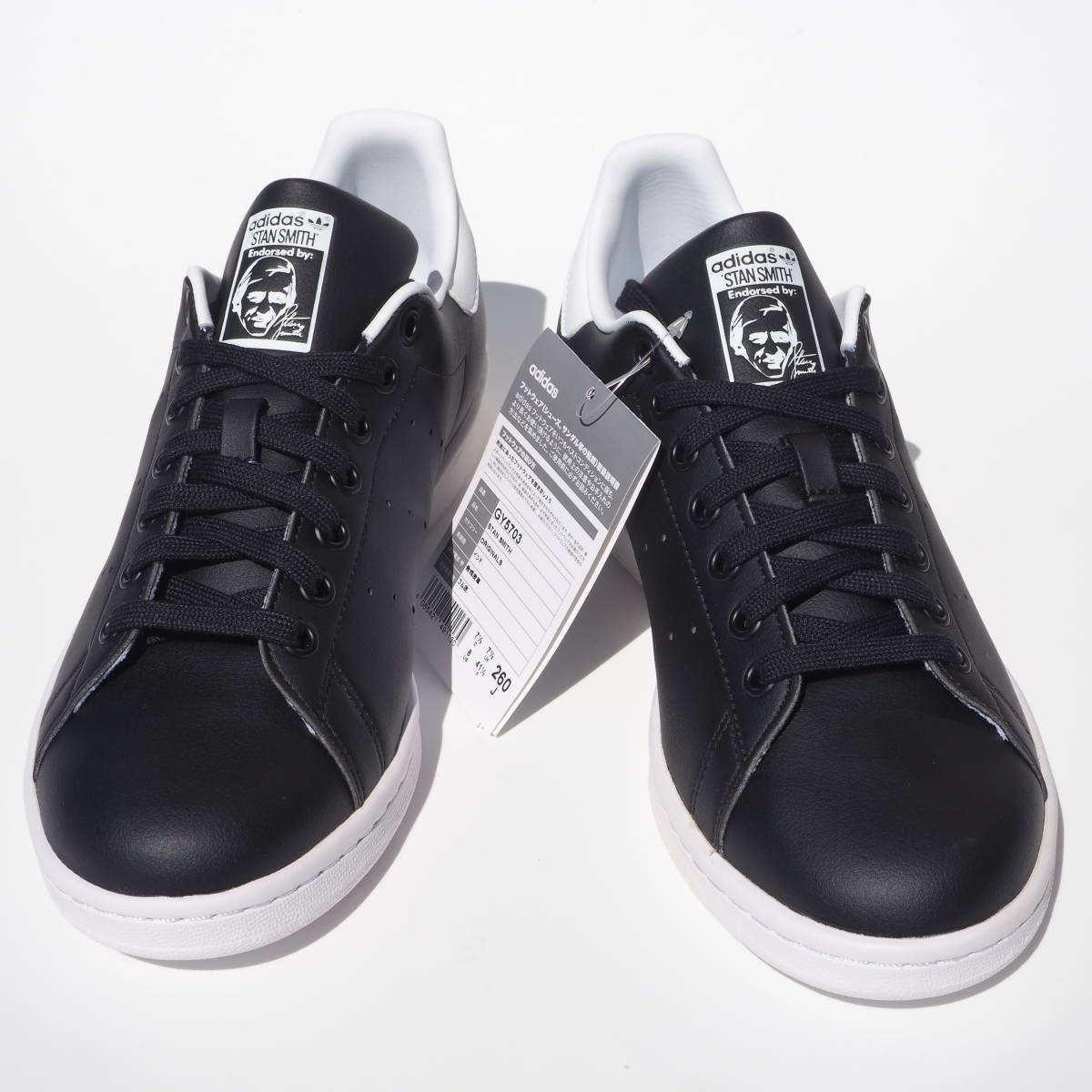 デッド!! US 8 / 26cm 新品 2021年 adidas STAN SMITH スタンスミス 黒レザー 合皮レザー STANSMITH_画像3