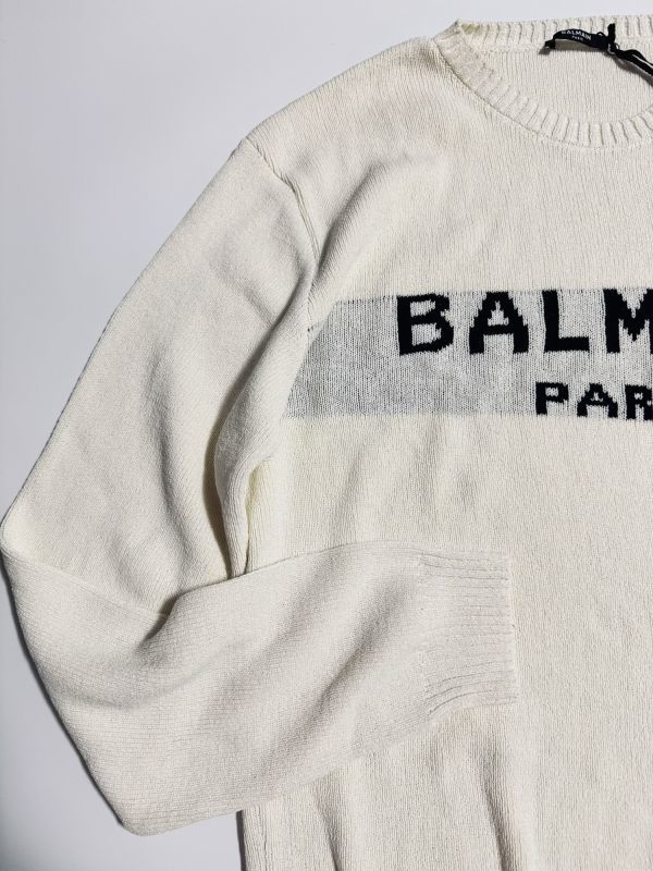 3897】新品14.1万【BALMAIN / バルマン　L（IT/50程度）　秋冬モデル　ピクセルロゴミドルゲージリブニット　クルーネック】オフホワイト_画像3