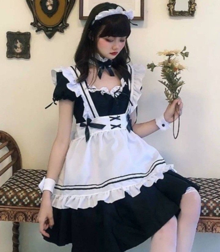 メイド服　ハロウィン　ロリータ　コスプレ　ゴスロリ　タイツ付き　コスチューム　M 