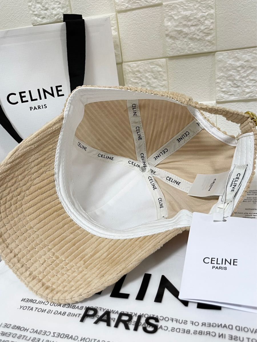 CELINE セリーヌ　Cロゴ　コーデュロイ　ベースボールキャップ