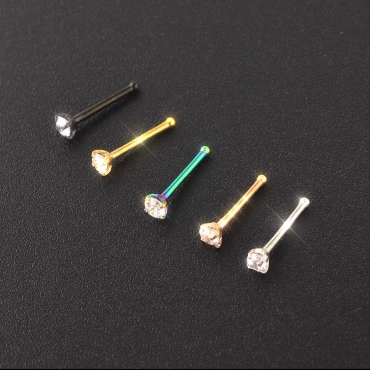 2個セット 20G CZダイヤ 2mmジュエル ストレート 鼻ピアス