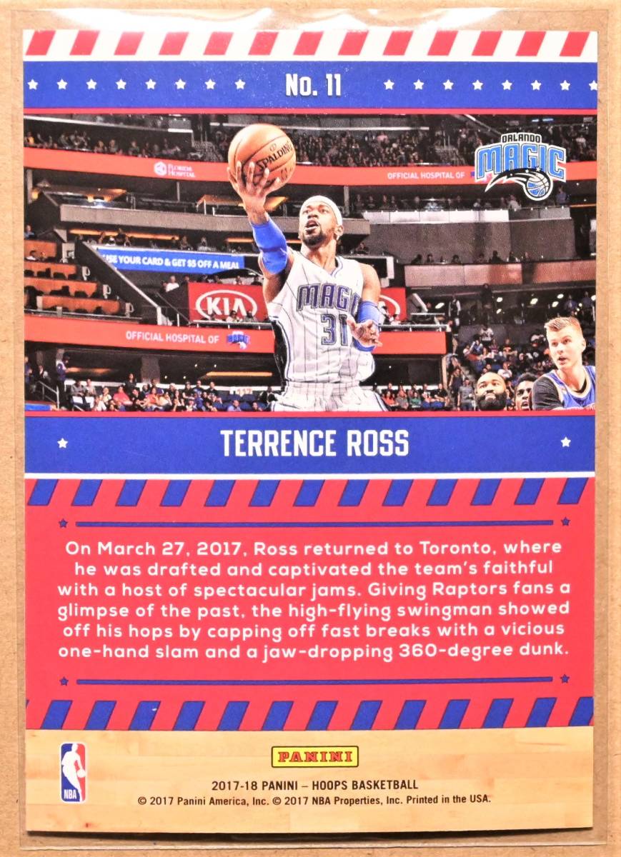TERRENCE ROSS (テレンス・ロス) 2017-18 HOOPS SPECIAL DELIVERY トレーディングカード 【NBA,オーランドマジック,ORANDO MAGIC】_画像2