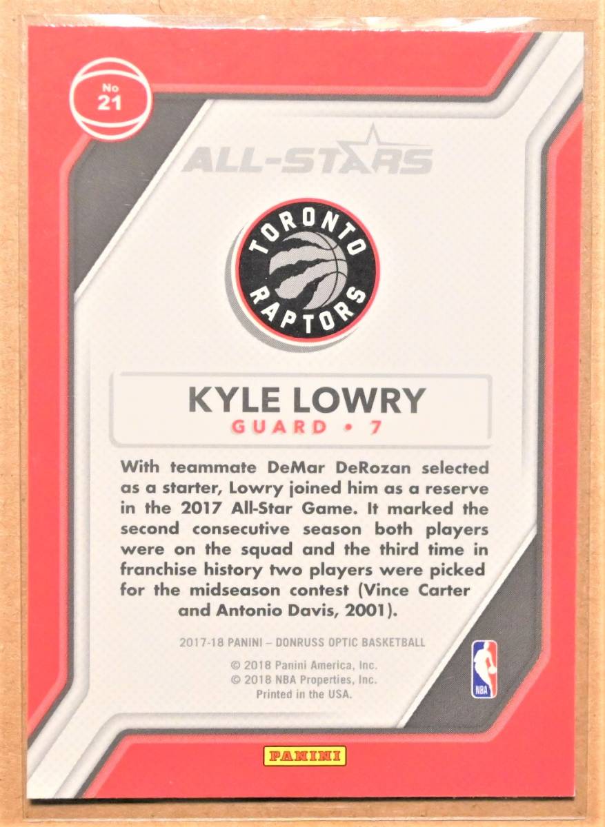 KYLE LOWRY (カイル・ラウリー) 2017-18 OPTIC ALL-STARS トレーディングカード 【NBA,トロントラプターズ,TRONTO RAPTORS】_画像2