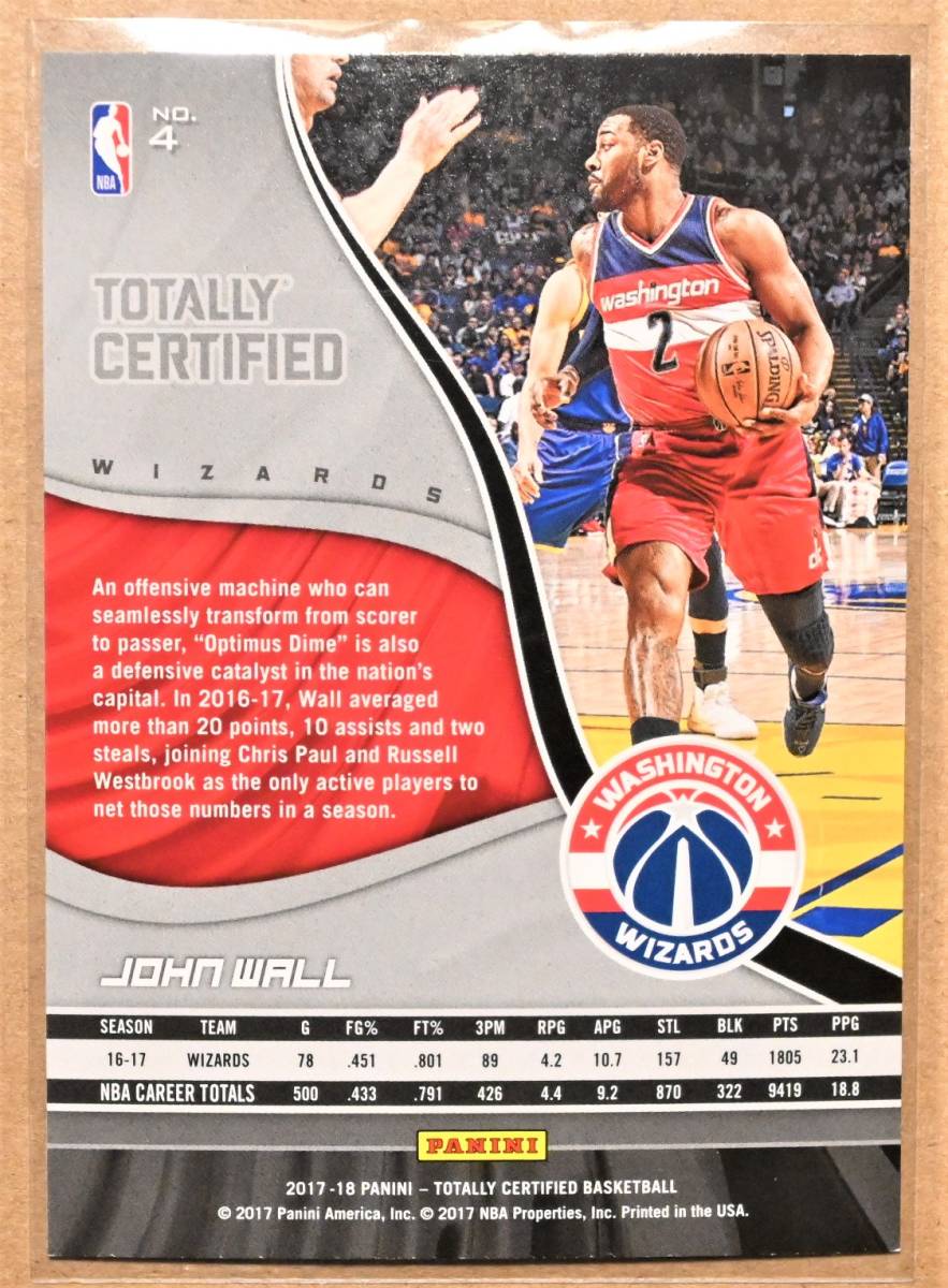 JOHN WALL (ジョン・ウォール) 2017-18 TOTALLY CERTIFIED トレーディングカード 4 【NBA,ワシントン・ウィザーズ,WIZARDS】_画像2