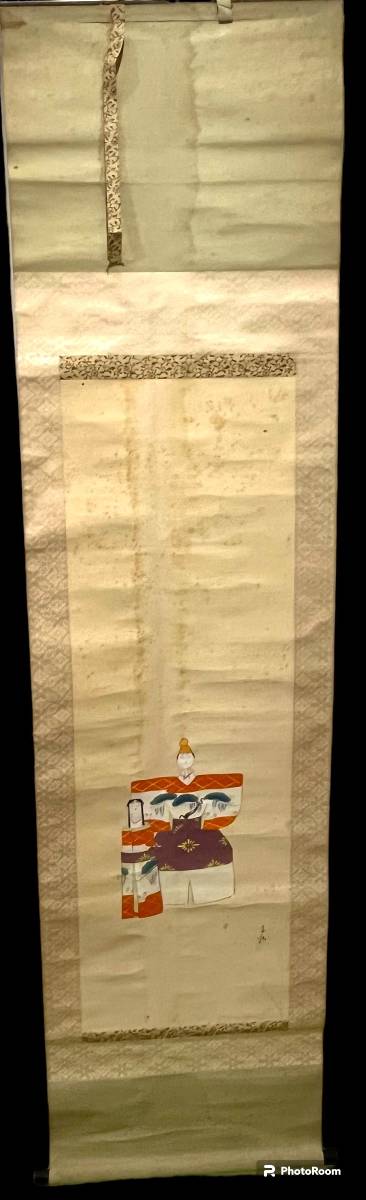 掛軸　立雛図　紙雛図　雛祭　木箱付　肉筆　古美術　日本画/1799-14_画像2