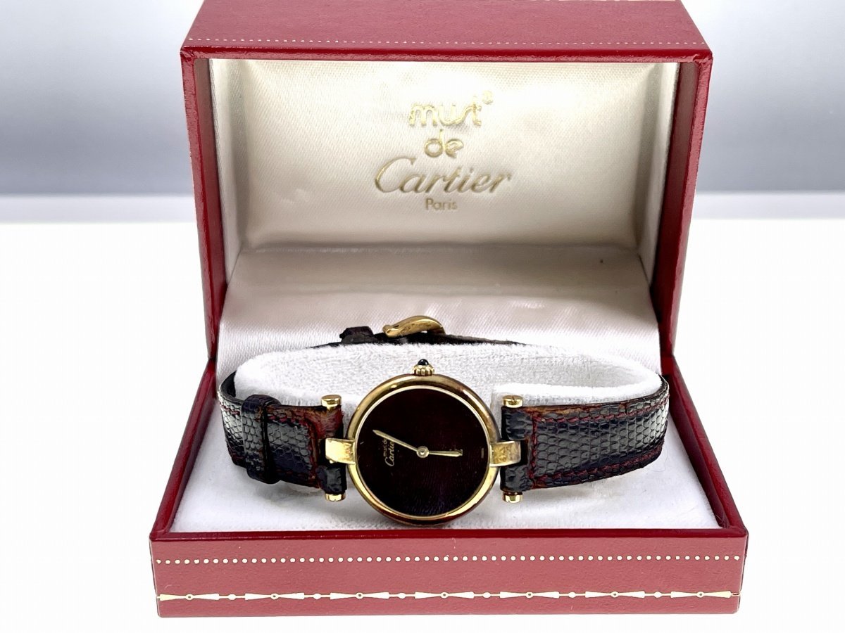 ジャンク Cartier カルティエ マスト ヴェルメイユ ヴァンドーム レディース クォーツ 24mm 電池切 文字盤・ベルト劣化[03-2759_画像2