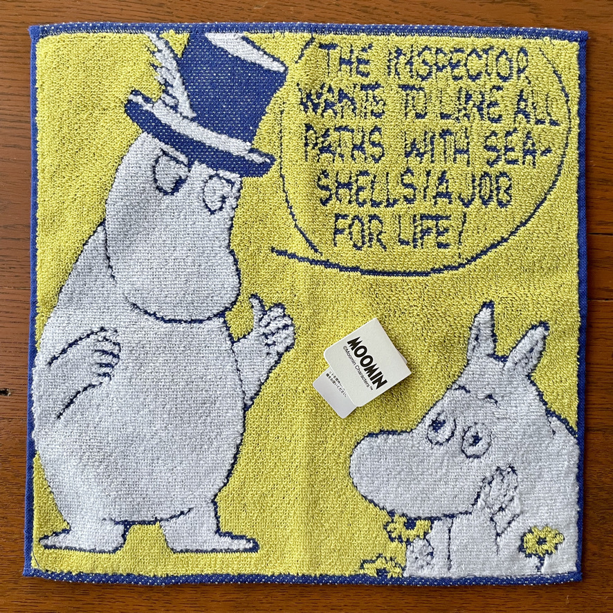 MOOMIN　川辺　タオルハンカチ　ムーミンとムーミンパパ　イエロー　ムーミン_画像1