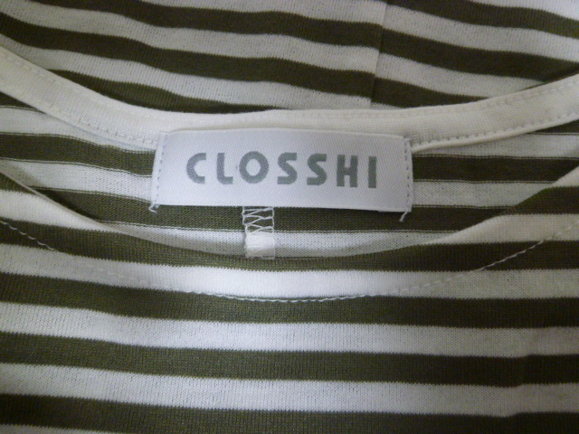 CLOSSHI/クロッシー♪カーキ×白ボーダー袖リボンドルマンカットソーLL/半袖大きいサイズ♪625_画像6