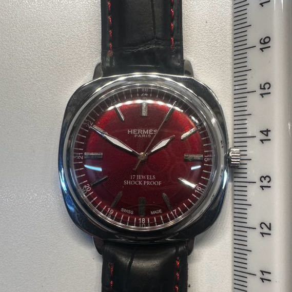 最前線の 腕時計 メンズ 手巻き 17石 Red-Dial Hermes Excellent