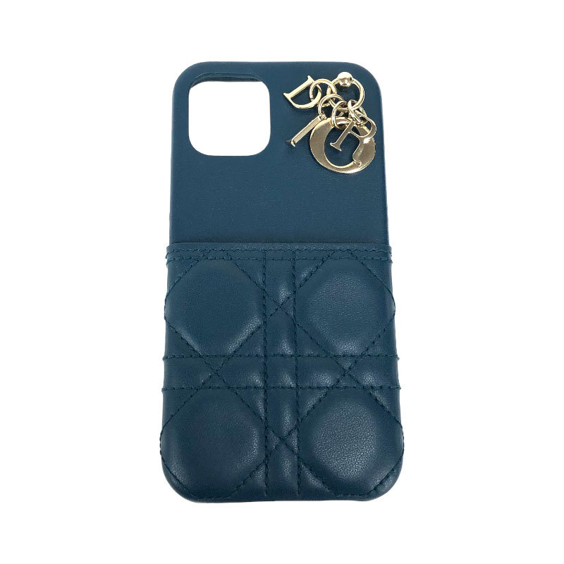 クリスチャン・ディオール Christian Dior iPhone12 Pro ケース ブルー ラムスキン その他小物 レディース 中古