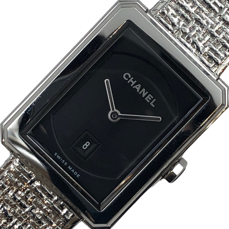 シャネル CHANEL ボーイフレンド ツイード ミディアムモデル H4878 ブラック ステンレススチール 腕時計 レディース 中古