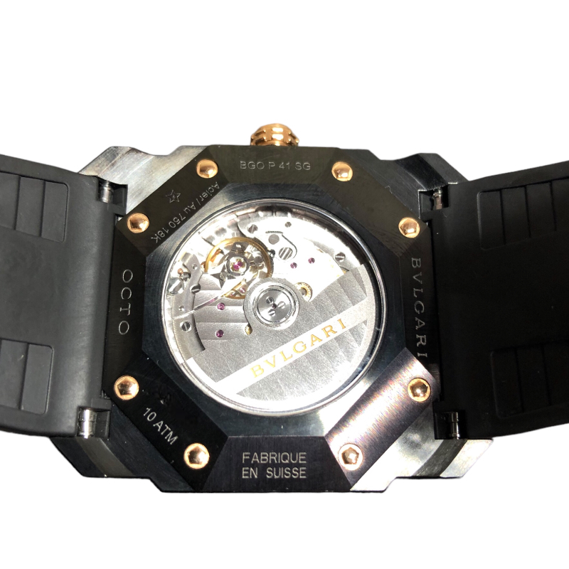  BVLGARY BVLGARI Okt Ultra Nero BGOP41SG черный K18 розовое золото PG/SS наручные часы мужской б/у 