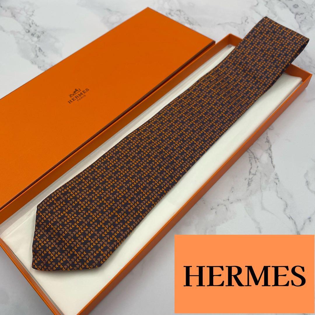 ☆未使用級☆送料無料☆HERMES エルメス ネクタイ 高級シルク100% H柄 H織 ファソネ ツヤ 馬車_画像1