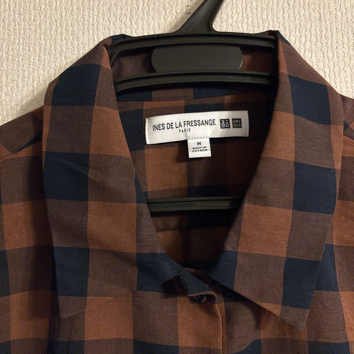 未使用　INES DE LA FRESSNAGE UNIQLO チェックシャツ Mサイズ　Dark Brown色　レディース　長袖シャツ_画像2