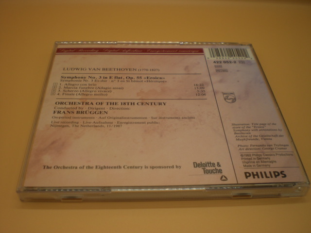 1CD　ベートーヴェン：交響曲第3番　フランス・ブリュッヘン/１８世紀オーケストラ　1987年ライヴ　ドイツ盤　倉3_画像2