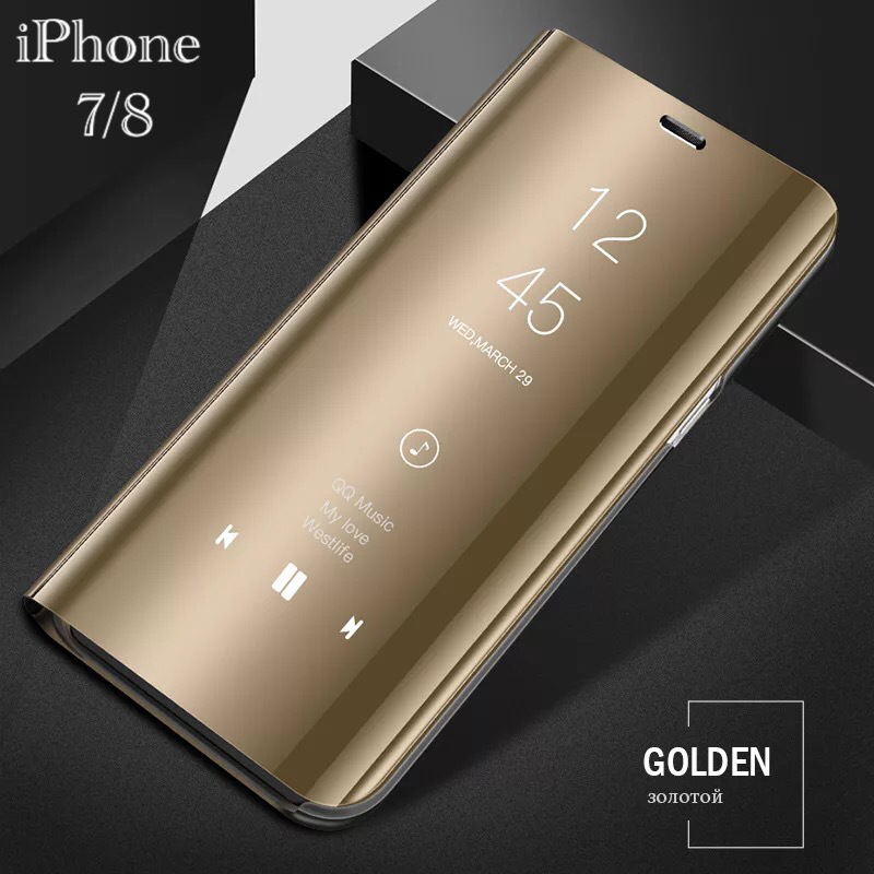 iPhone8 iPhone7 SE第二世代 スマホケース 手帳型ケース ミラーケース 光沢 鏡面 反射 鏡面加工 液晶フィルム ゴールド　1_画像1