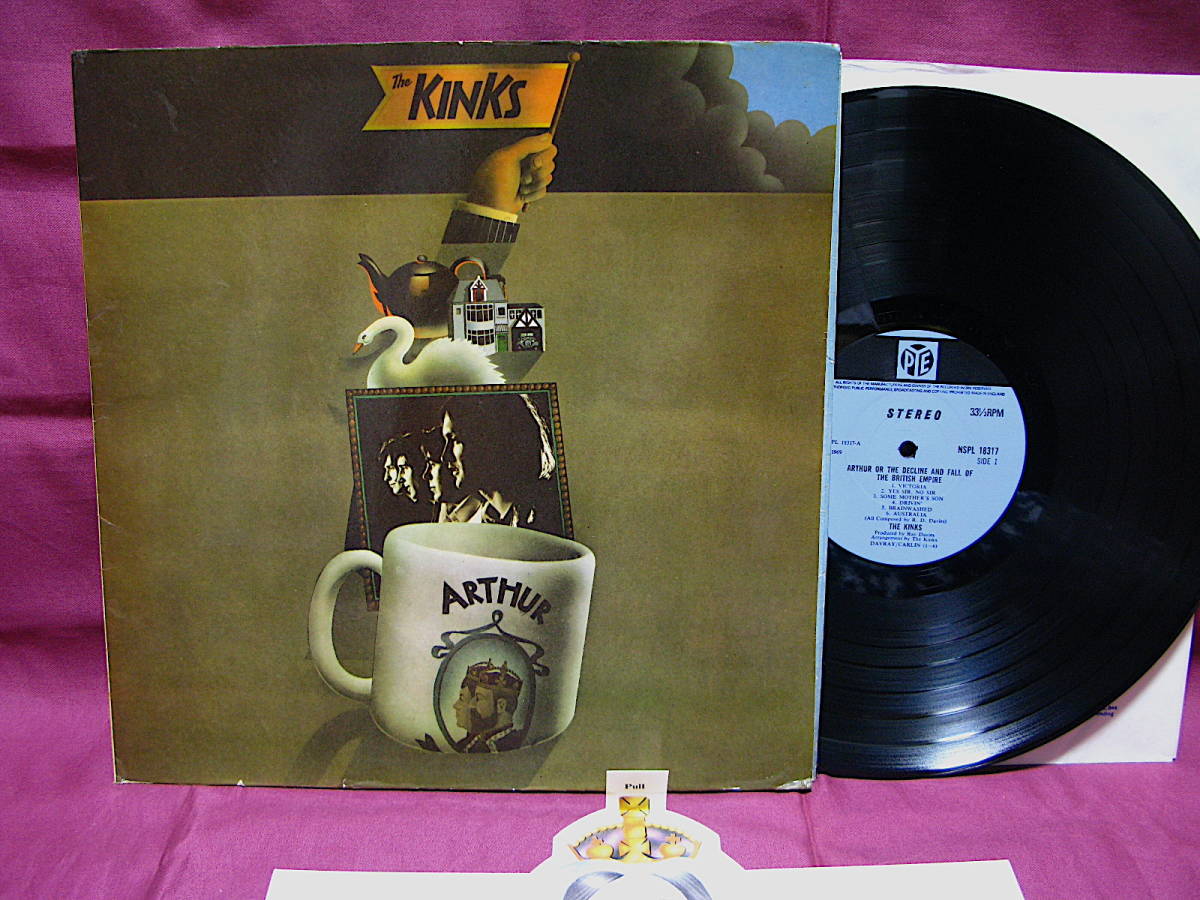 ★KINKS★【ARTHUR】UK ORIG STEREO MAT1/1 1stプレス ステッカー付きジャケ、初回Victoriaインサート付 完品 極美盤 極レア_画像1