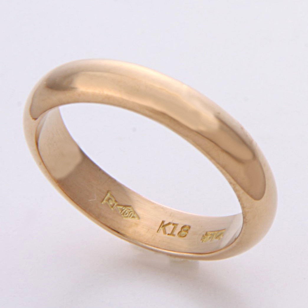 高い素材 造幣局K18イエローゴールド甲丸リング指輪14号結婚指輪！MJ