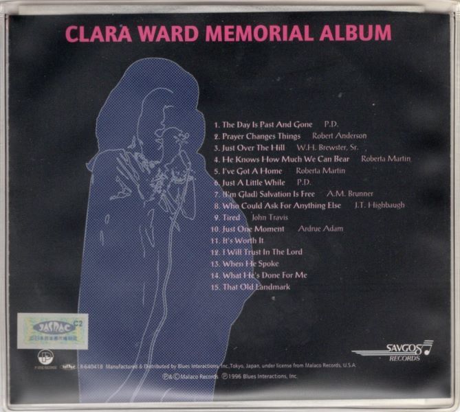 【国内盤 Gospel CD】Clara Ward / Memorial Album (P-Vine PCD-4908) 1996年 / Vintage Savoy Recording_画像2