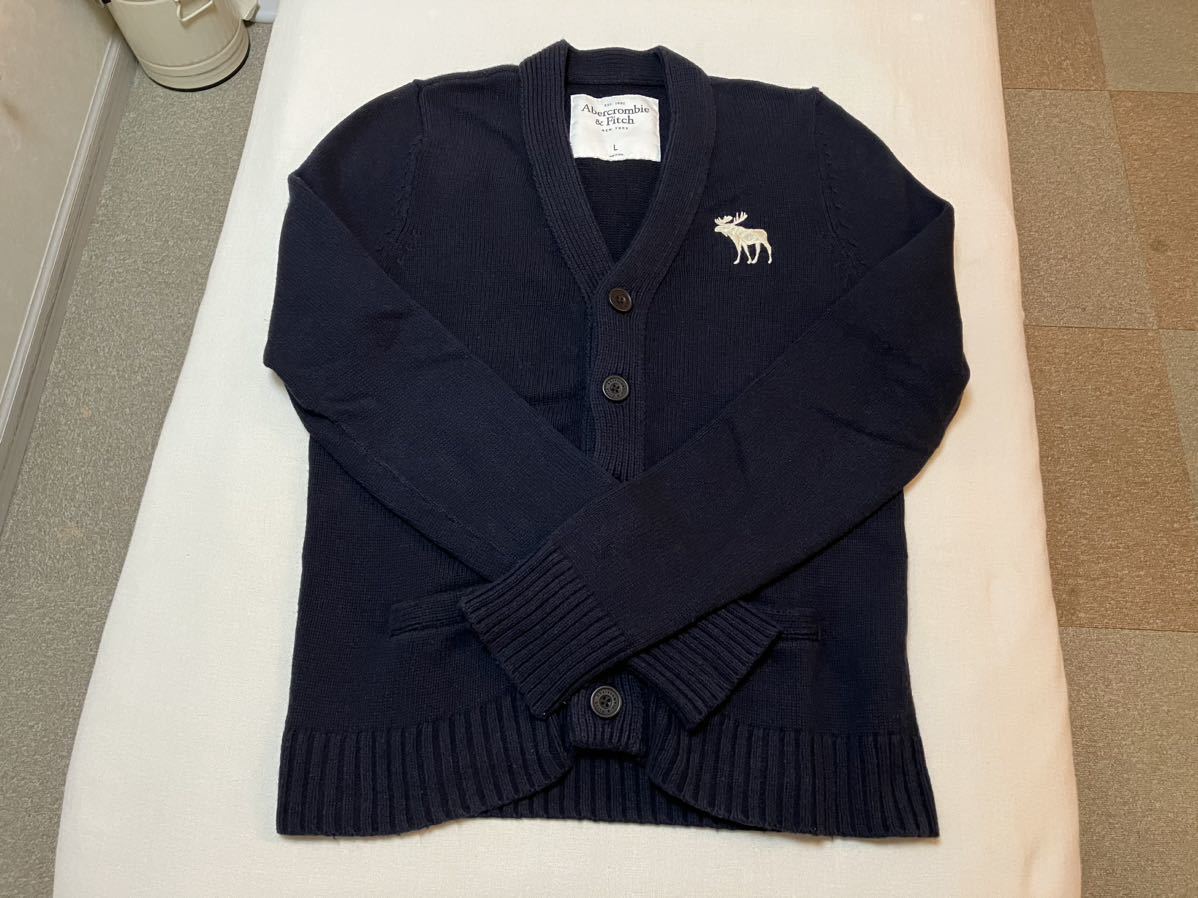 美品　Abercrombie&Fitch アバクロ　カーディガン　Ｌ　紺色_画像1